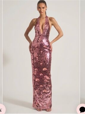 Oh Polly Sequin-Embellished Halterneck Maxi Dress in Pink Size 2 NWT